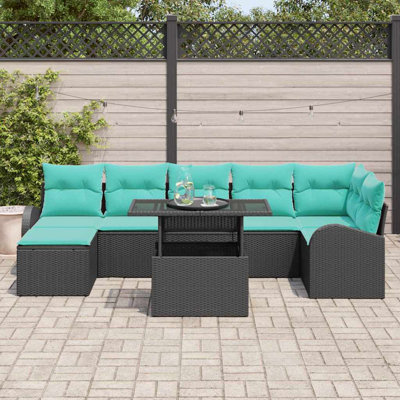 Ensemble de canapé de jardin avec coussin vidaXL 8 pièces noir et bleu