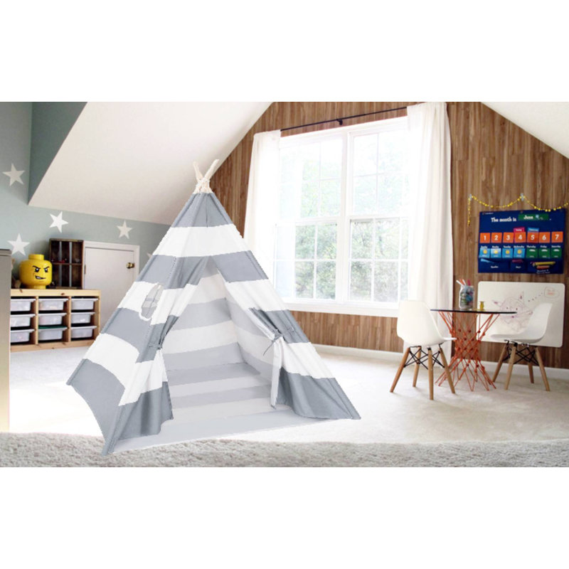 Blue Elephant 121.92cm W x 121.92cm D Indoor Canvas Triangular Play Tent, Grey/White
