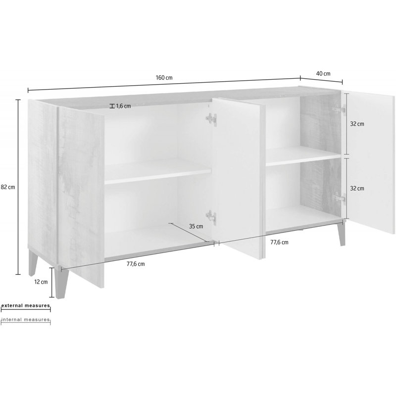Hirano 160cm Sideboard, White Glossy/Slate