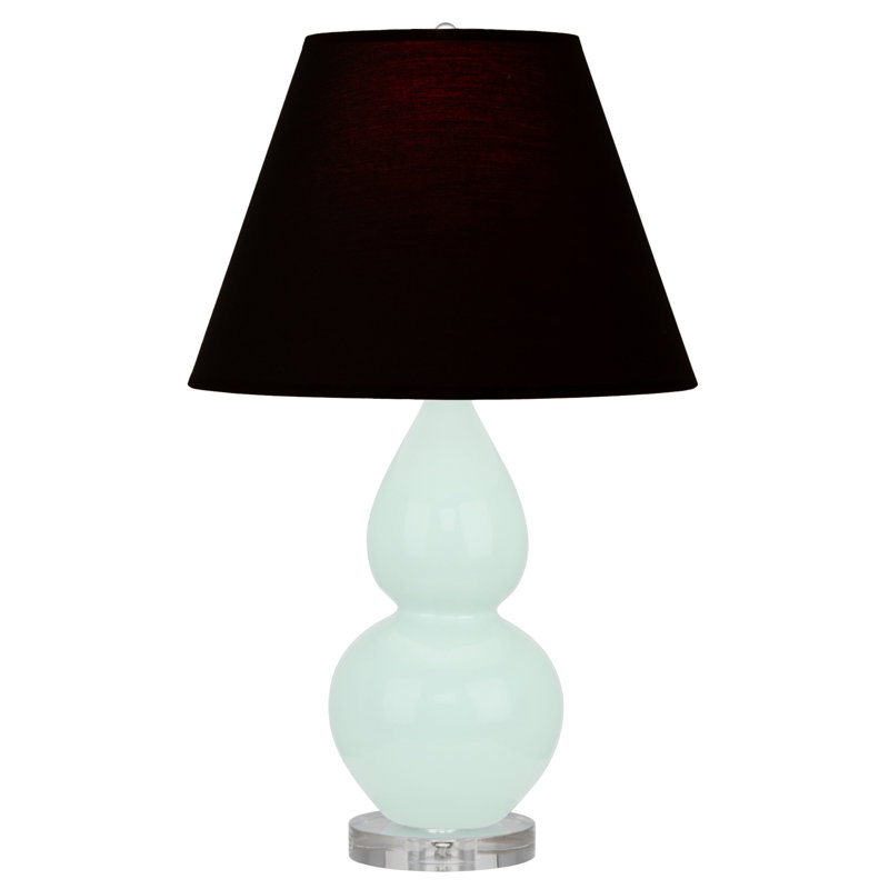 Double Gourd Table Lamp, Mint Glazed, Ink Black with Rose Red Lining