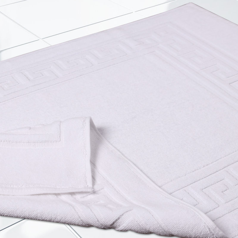 Subra Rectangular Cotton Reversible Greek Key Infinity Border 2 Piece Bath Mat, White