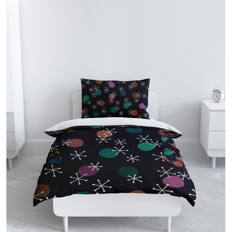 Modern & Contemporary Polyester Duvet Cover, Twin Duvet Cover + 1 Queen Sham, Black