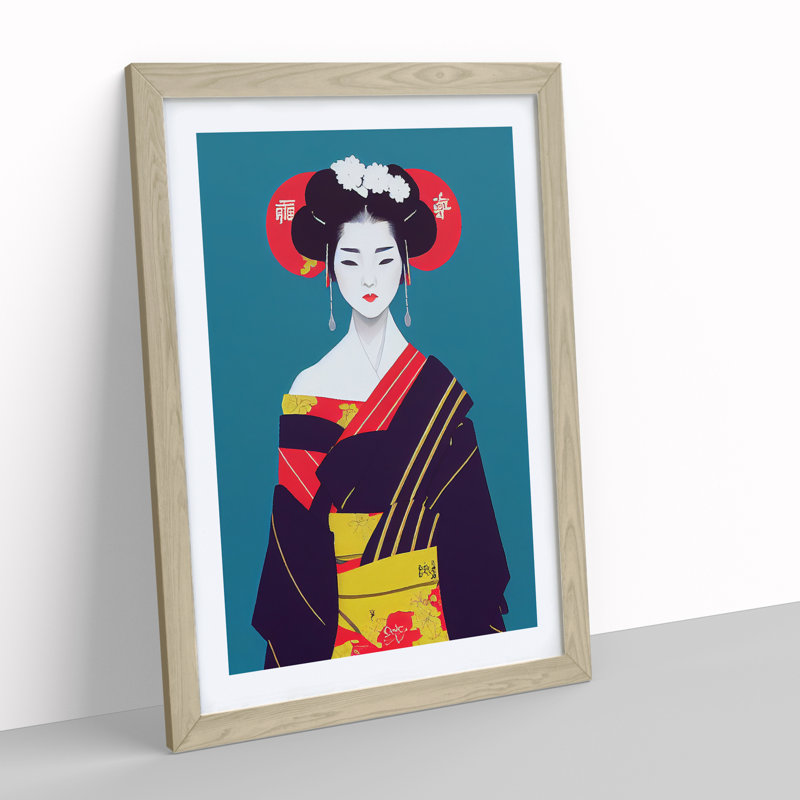 Beautiful Geisha - Framed Print, 34cm H x 25cm W x 2cm D, Oak Framed