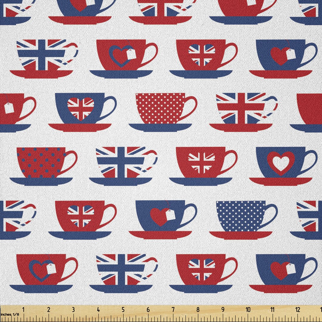 Stoff als Meterware, Großbritannien Teacups, Tee-Party, Vermilion Nachtblau