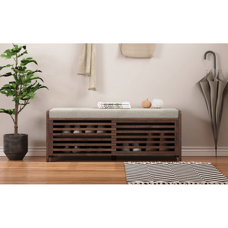 Banc de rangement patiné avec placage d'acacia, Marron foncé