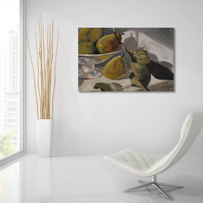 Art mural en verre épique «Delightful Pears 1» par Marian Parsons, 36 po x 24 po, H 24 po x l 36 po