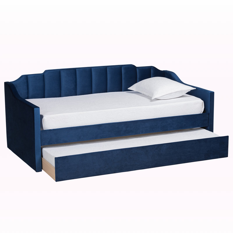 Marlee Modern Twin Size Velvet Fabric Daybed in Blue, 34.71'' H X 81.50'' L X 41.84'' W  , Blue, Twin