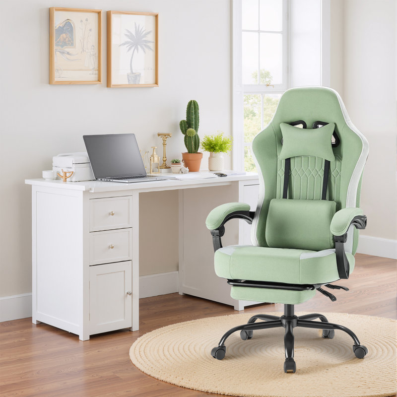 Computer Gaming Chair - High Back Ergonomic Desk Chair With Footrest And Lumbar Support, Height Adjustable Task Chair With Linkage Armrests And Headrest, 360° Swivel Wheels