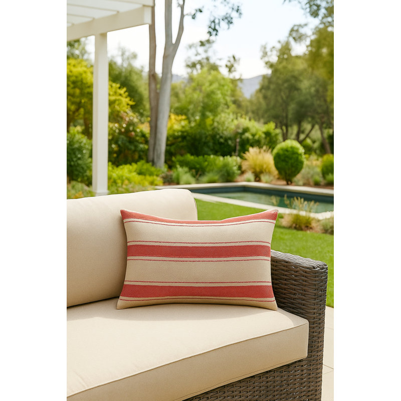 Classic Grey Sail Stripe Indoor Outdoor Pillow 14x20, Red, Rectangle 14"H x 20"W, Pillow Cover Only - No Insert