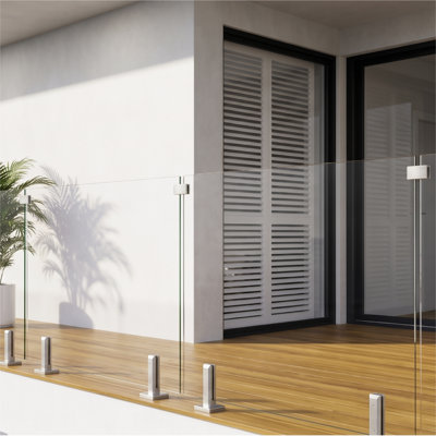 Ensemble de système de garde-corps en verre feuilleté sans cadre l 115 po à 119 po x H 44 po en nickel brossé, verre trempé intercalé transparent 9/16 po avec poteaux en acier inoxydable de qualité marine 2205