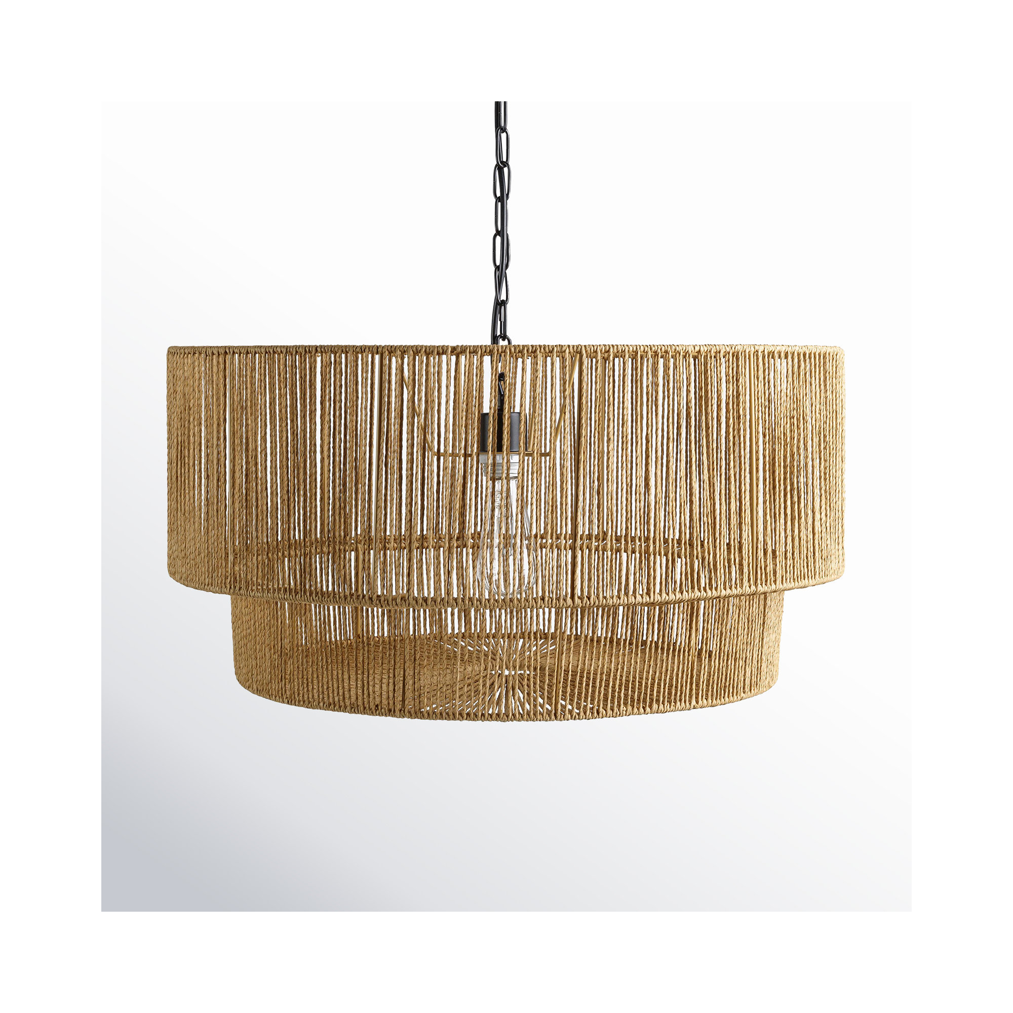 Devonya Single Light Paper Pendant, Black Natural Paper, 25" H x 25" W x 25" D