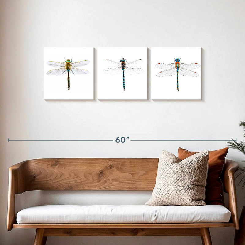 Libellules, reproduction sur toile, H 15 po x l 47 po x P 1,25 po