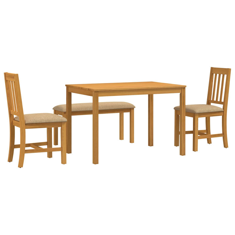 Oak Solid Wood Dining Set, Beige, Beige, Beige, Beige, 4
