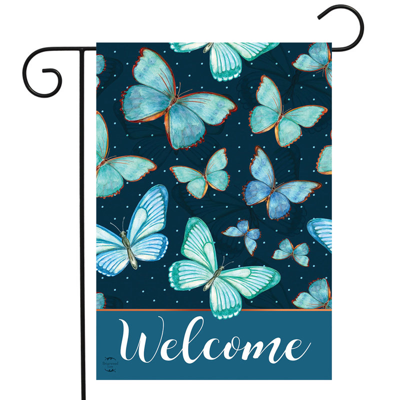 Drapeau de jardin bleu avec papillons bleus 12 x 18