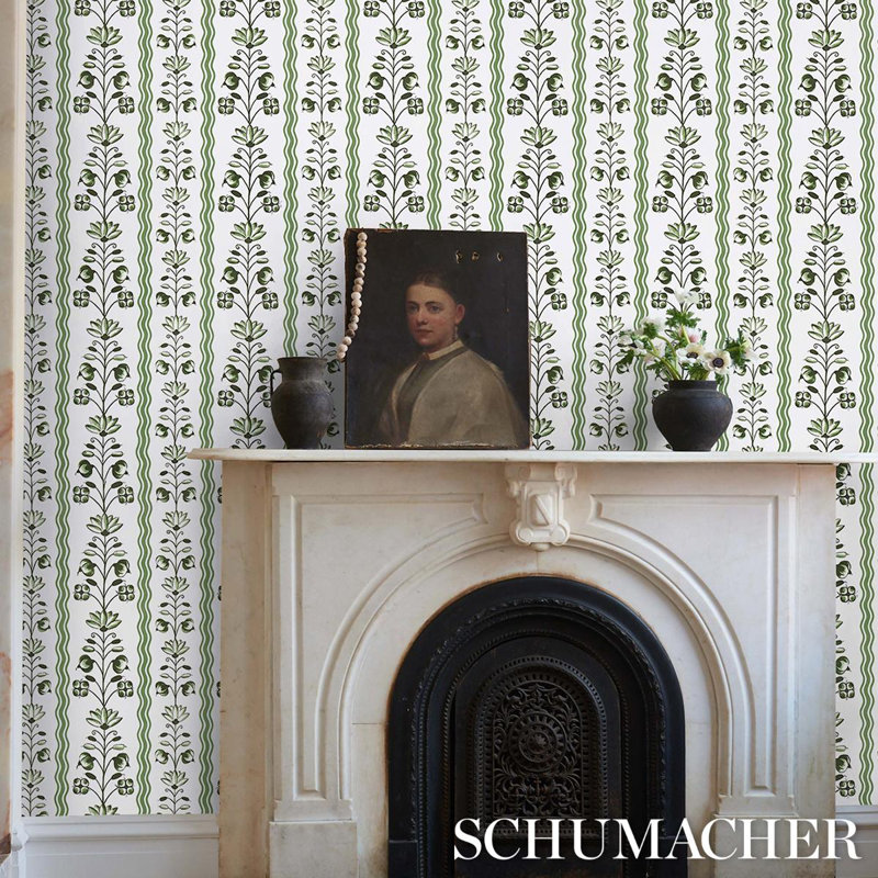 Schumacher x Marie-Anne Oudejans Delft Waves Wallpaper, Green
