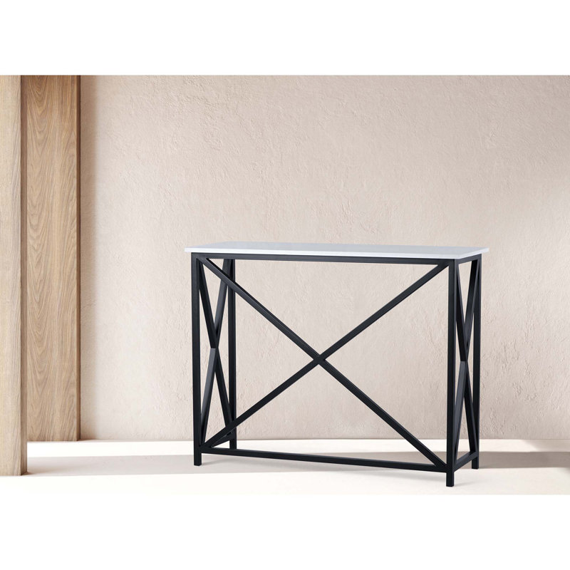Medallion 60'' Console Table, Flat Black, Carrera Marble, 36"H x 60"W x 15"D