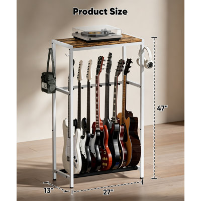 Guitar Stand for Multiple Guitars Holds 7 with Storage Shelf Black