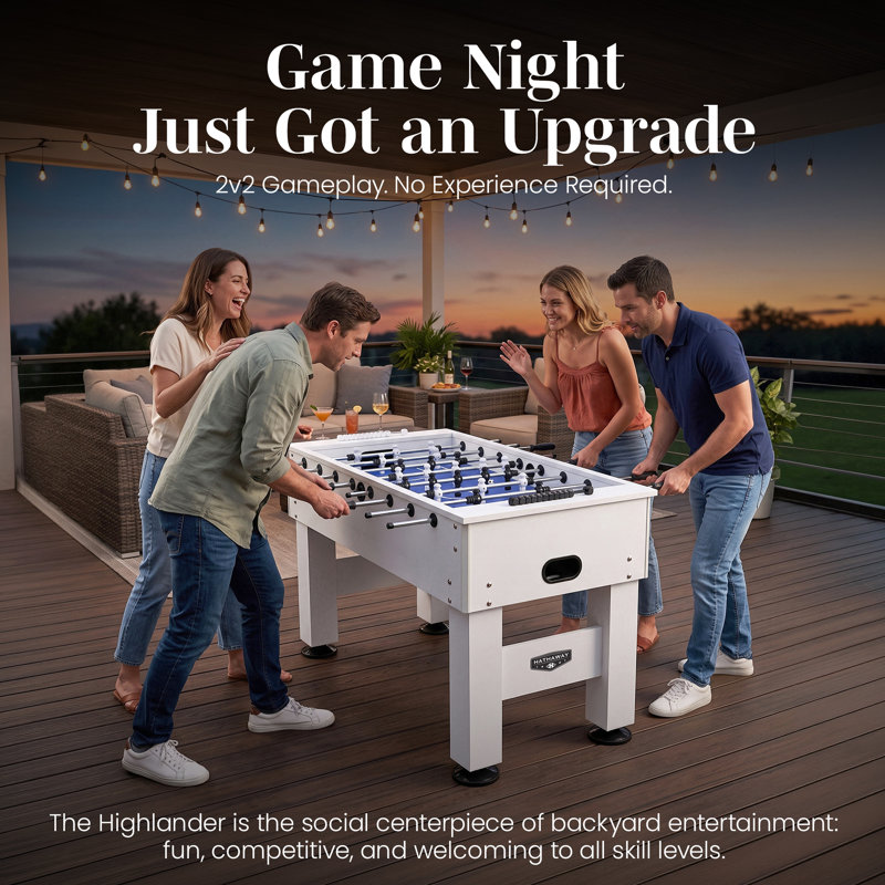 Hathaway Highlander 55-in Outdoor Foosball Table Adult Size - White Soccer Table Game Set with Waterproof Surface, Anti-Rust Rods, Ergonomic Handles, Nylon Cover, 2 Scorers, and 2 ABS Foosball Balls