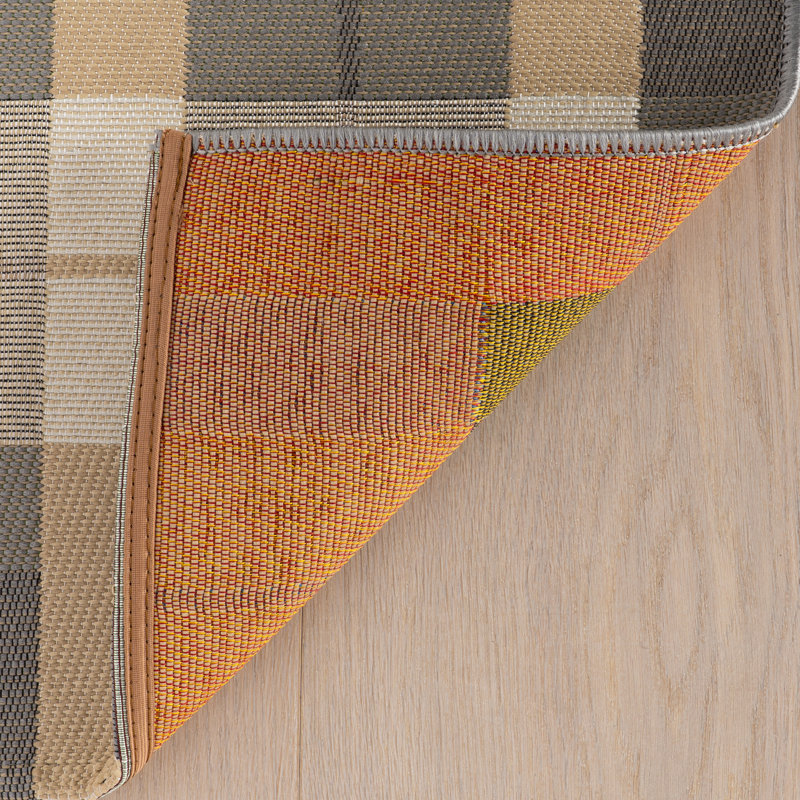 Sundara Modern Plaid Indoor/Outdoor Rug, Gray, Rectangle 8' x 10'