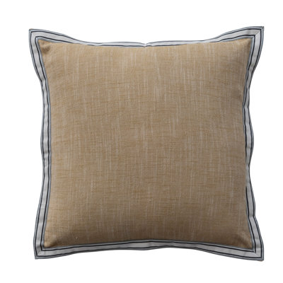 Woven Cotton Pillow With Striped Flange Edge