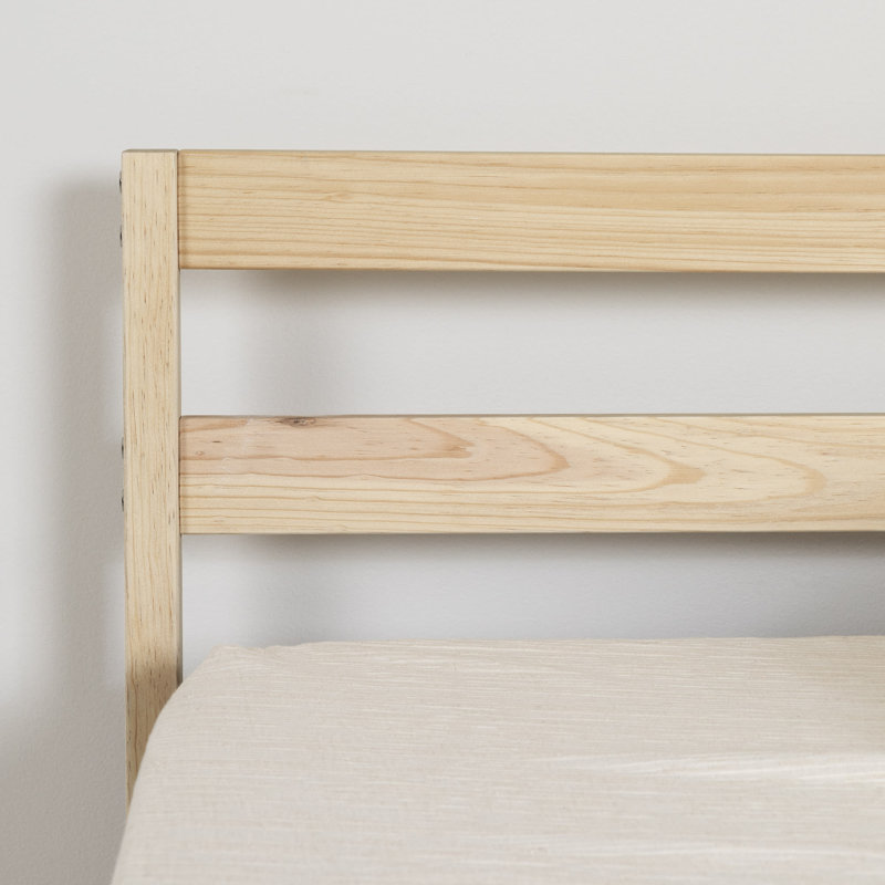 Natural Pine Twin Platform Bed with Headboard and Slats