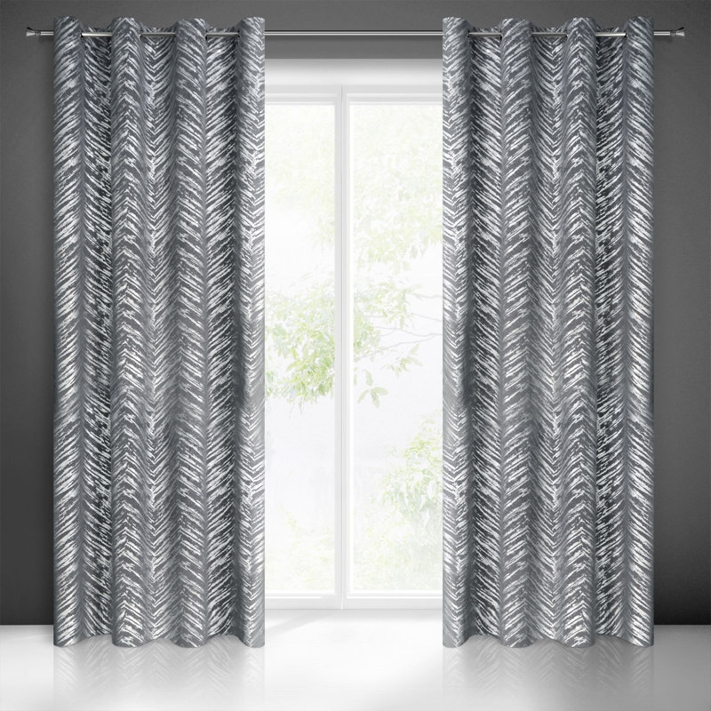 Adelya Blackout Curtains Single Panel, Steel