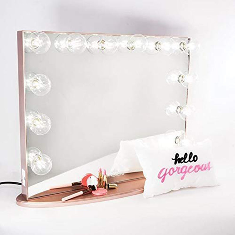 Miroir de maquillage Hollywood avec 12 lumières DEL claires Glow Plus, Or rose