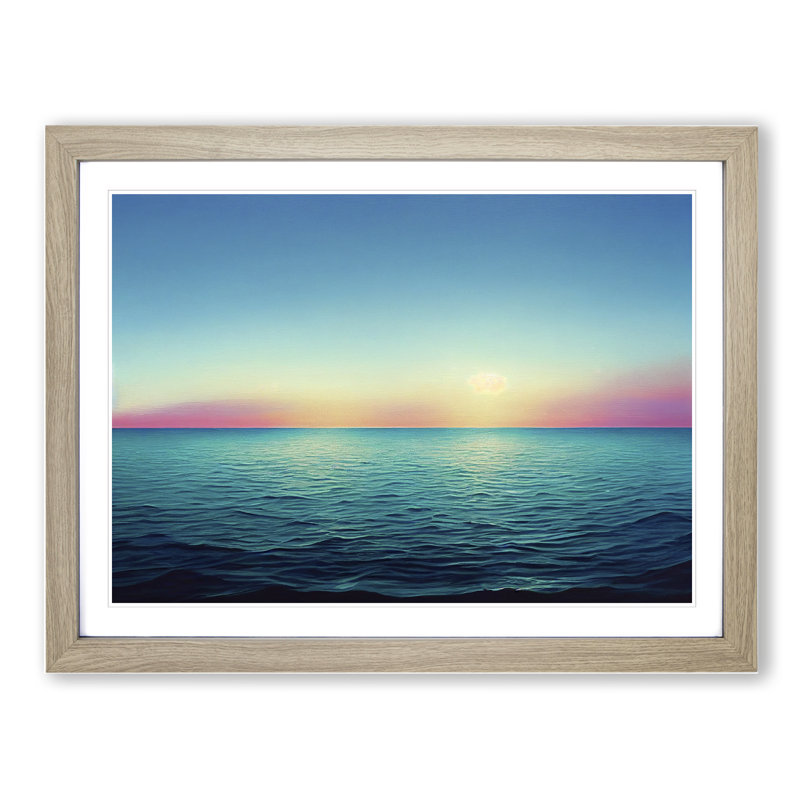 XH1022-7575X Rose Sky Above The Ocean Vol.3 - Single Picture Frame Painting, 46cm H x 64cm W x 2cm D, Oak 