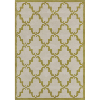 Tapis marocain en laine touffeté à la main vert et ivoire Acworth Authentic