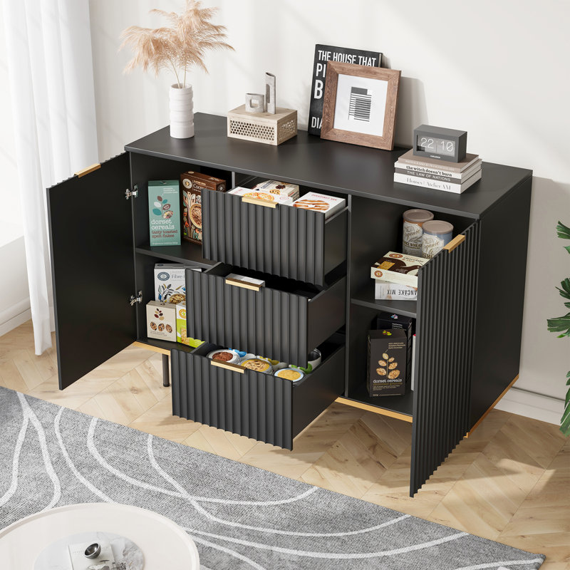 Buffet et buffets 47,2 po - 2 portes et 3 tiroirs, Noir