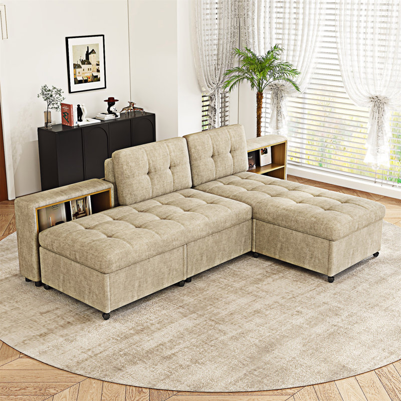 Modular Sofa Bed With Two Storage Racks, Brown