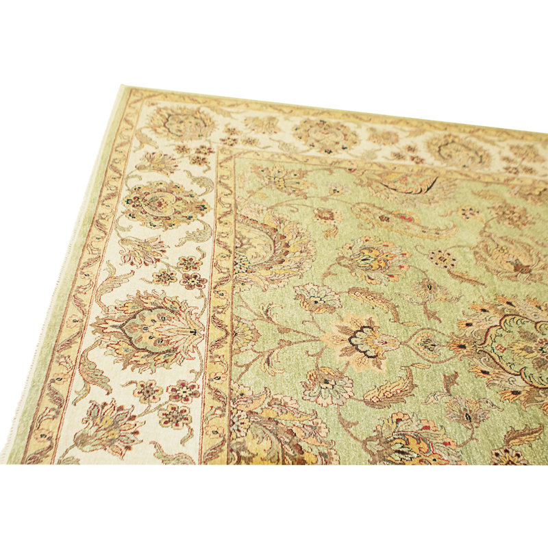 Hand Knotted Wool Area Rug in Light Green And Cream