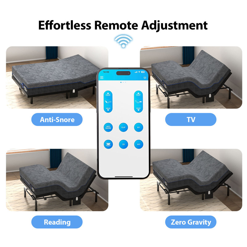 Adjustable Bed Frame With Gel Memory Foam Mattress, Electric Bed Frame With Massage,APP Control & Wireless Remote, Graphene Fabric Cover, Pressure Relief, Mattress In A Box