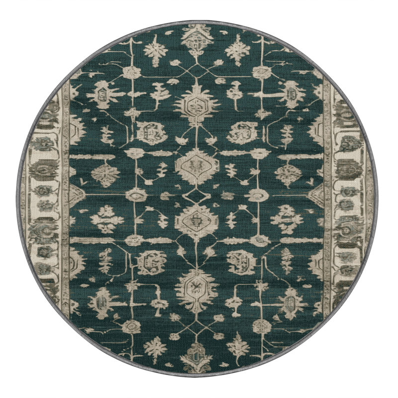 Machine Washable Overdyed Green Area Rug, Round 5'