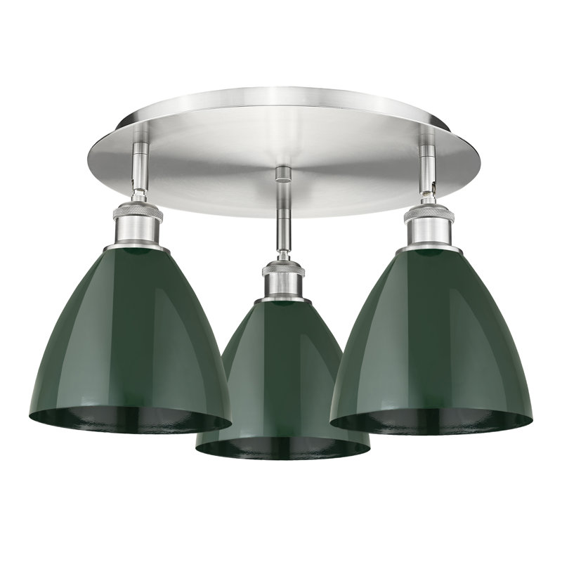 Plafonnier encastré 3 lumières 7,5 po Allare, Vert, Nickel satiné