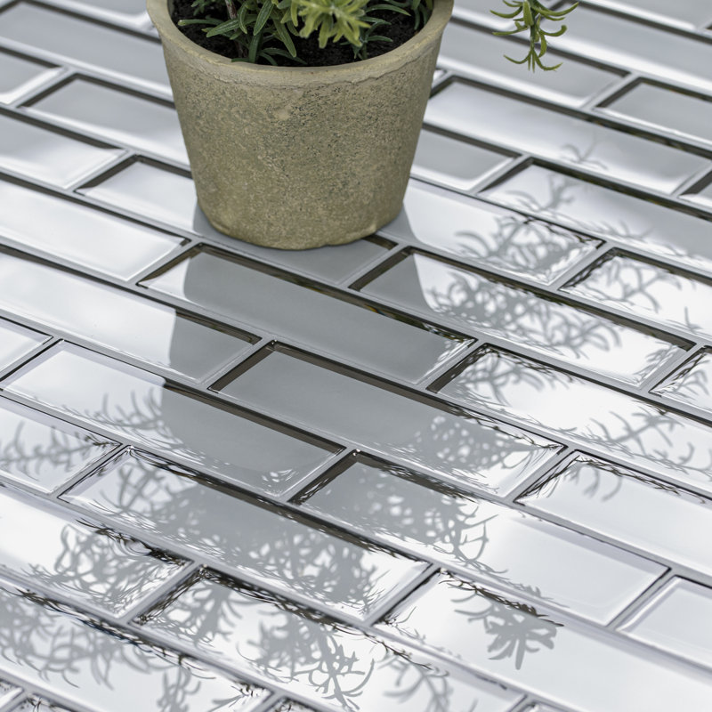 Subway 12 in. x 12 in. Glossy Glass Mosaic Wall Tile, Sage Edge