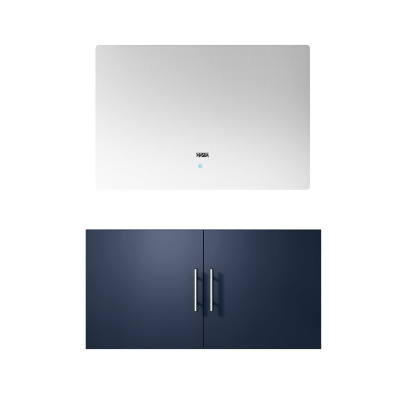 36 po L x P 22 po. Meuble-lavabo bleu marine avec miroir à DEL inclus - Installation rapide, espace de rangement spacieux, capacité incluse
