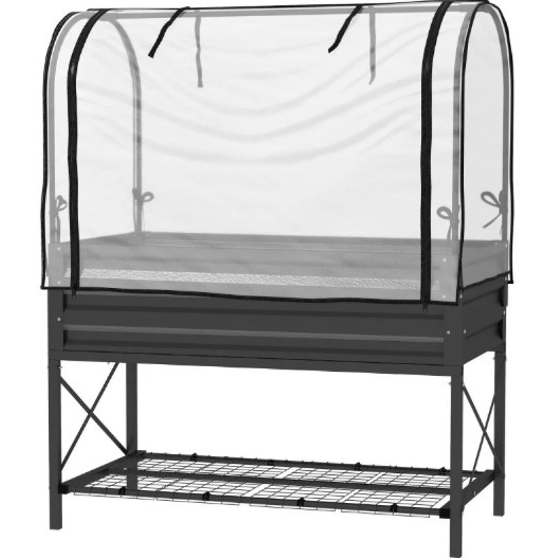 Modern Black Metal Planters Raised Garden Bed With Storage Shelf