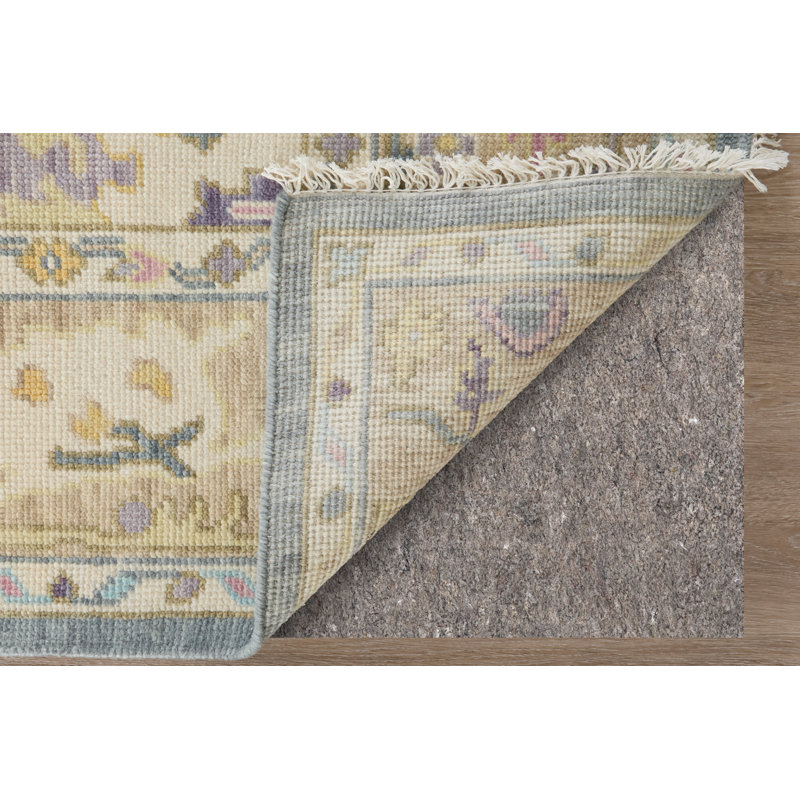 Karina Hand Knotted Wool Floral Area Rug in Blue/Beige, Rectangle 2' x 3'