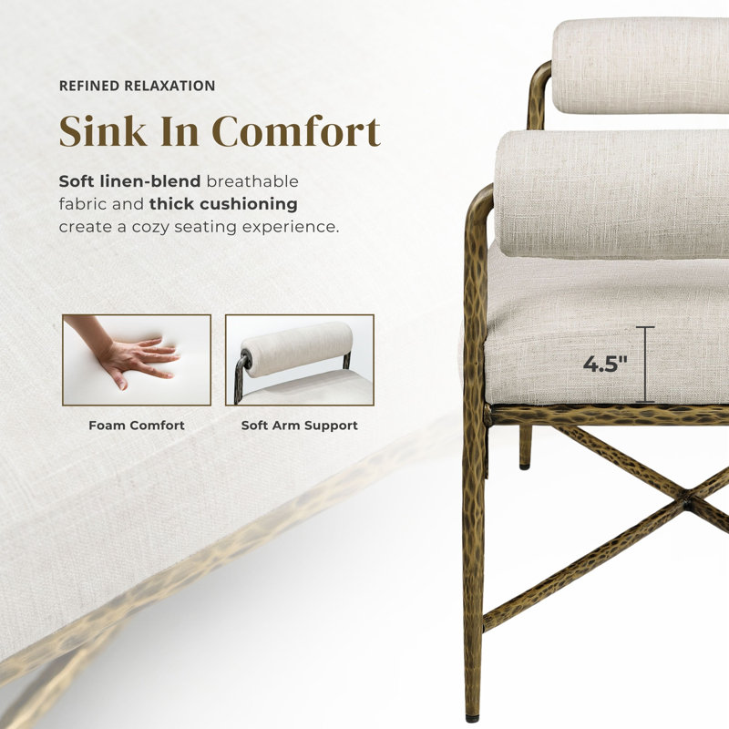 Lalia Modern Hammered Metal 48" Accent Bench, Matte Gold