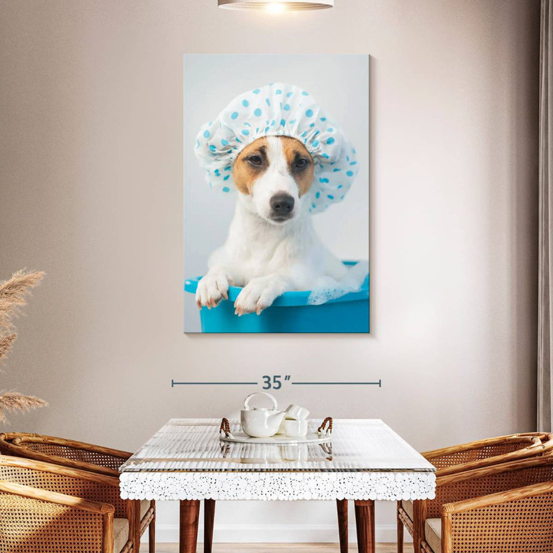 Ketti Terrier In Blue Bath, 48" H x 32" W