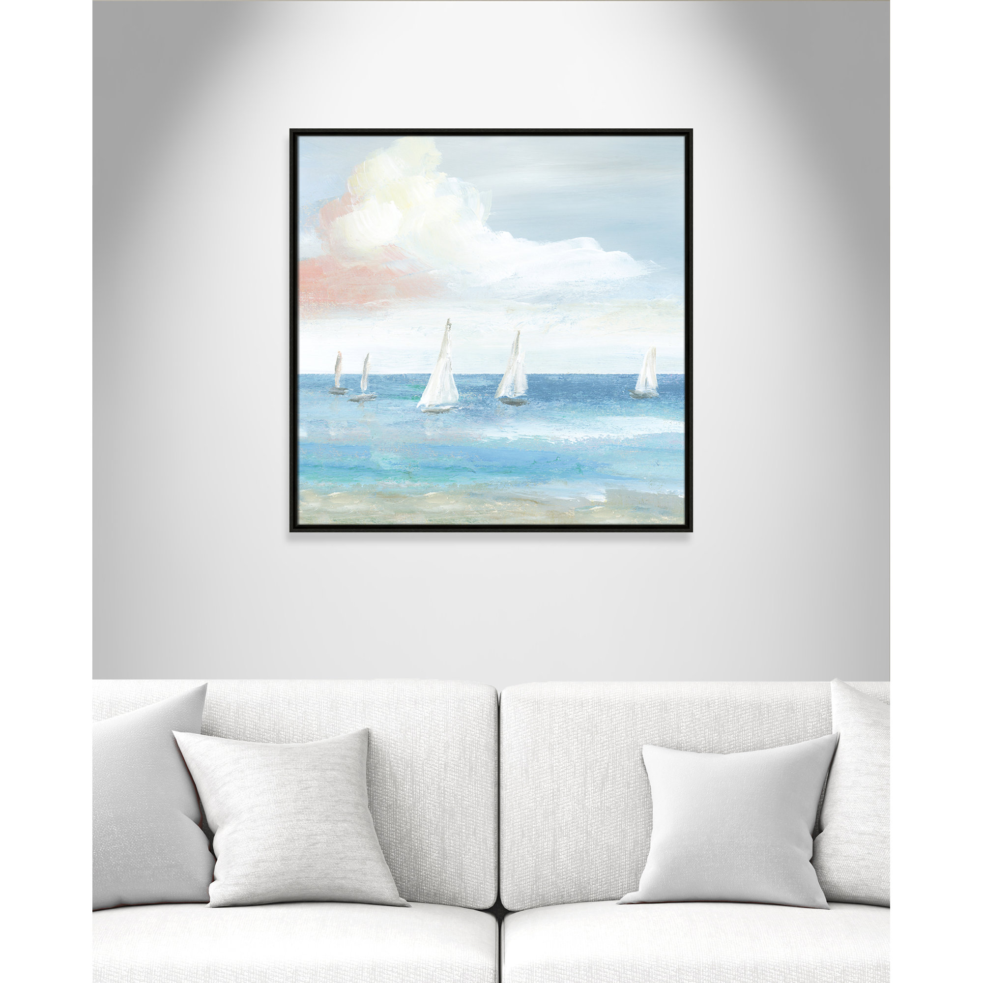 Beach Sail Bliss by Nan - Floater Frame Print on Canvas, 31.5" H x 31.5" W x 2" D, Espresso