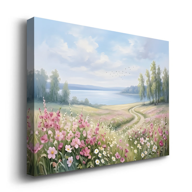 Spring Awakening' Impressionist Meadow Landscape Framed Canvas