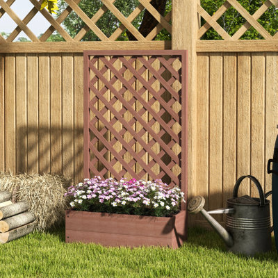 Boîte à fleurs surélevée en treillis, capacité de 14 gallons, 29,5 po x 13,25 po x 53,25 po, jardin brun avec treillis, brun, L 29,5 po x l 13,25 po x H 53,25 po, pour plantes grimpantes