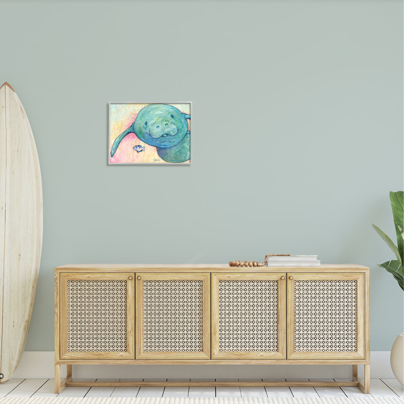 Lamantin souriant, faune aquatique, H 16 po x l 20 po x P 1,5 po, Estampe numérique Farmhouse