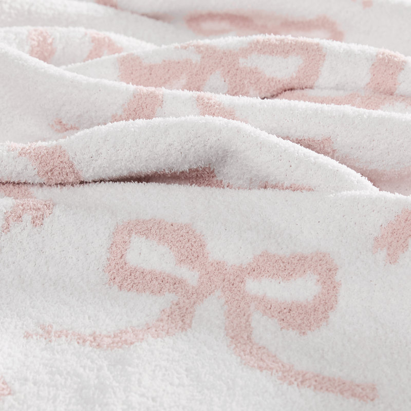Truly Soft Cozy Bows Reversible Throw, White/Pink