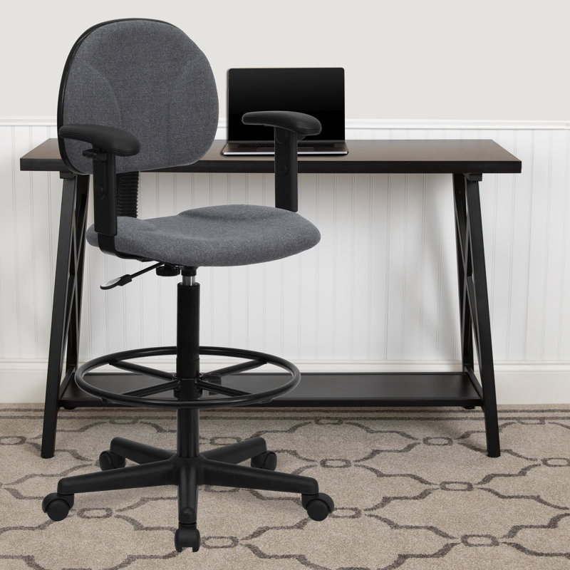Fabric Drafting Chair with Adjustable Cylinders, Grey, Adjustable Arms