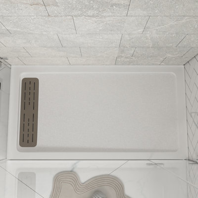 60" x 32" White Shower Base with Drain Assembly and Drain Cover Included, Non-slip Shower Pan