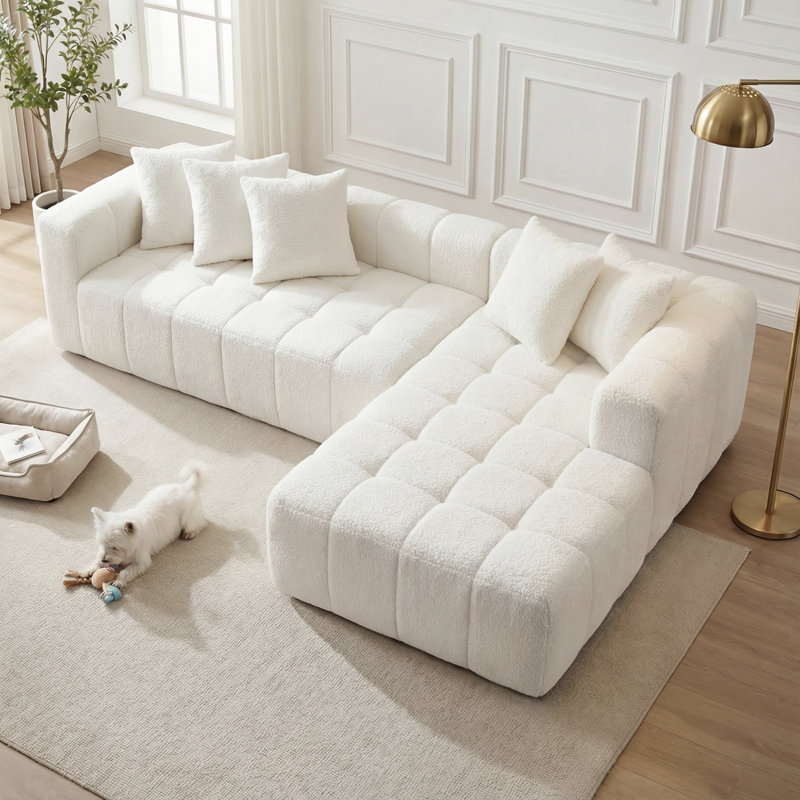 Canapé modulaire en L 107,9 po avec canapé Boneless Couches., Crème Boucle, Orienté à droite