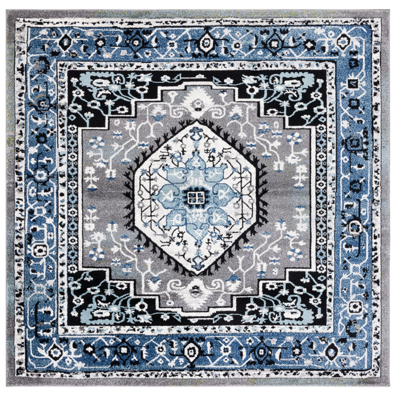 Evanoff Oriental Blue/Gray Area Rug, Square 6'7"